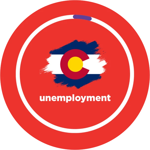 Unemployment red circle with Colorado state logo